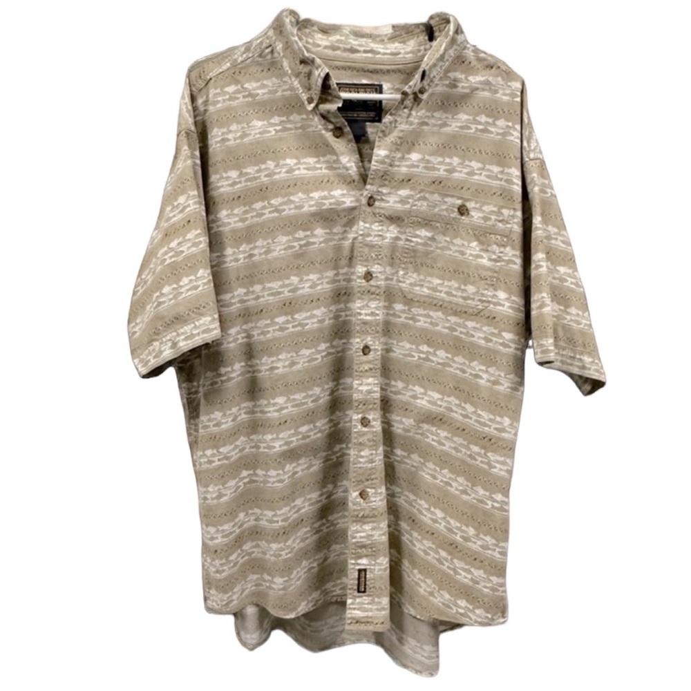 Woolrich John Rich and Bros Vintage Fish Print Button Down Pocket Shirt Mens 2XL